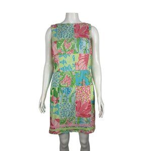 Lilly Pulitzer White Label Patchwork Shift Dress Size 4 Tropical Green Pink